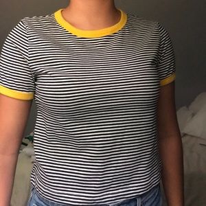Black and White Striped Tshirt with Yellow